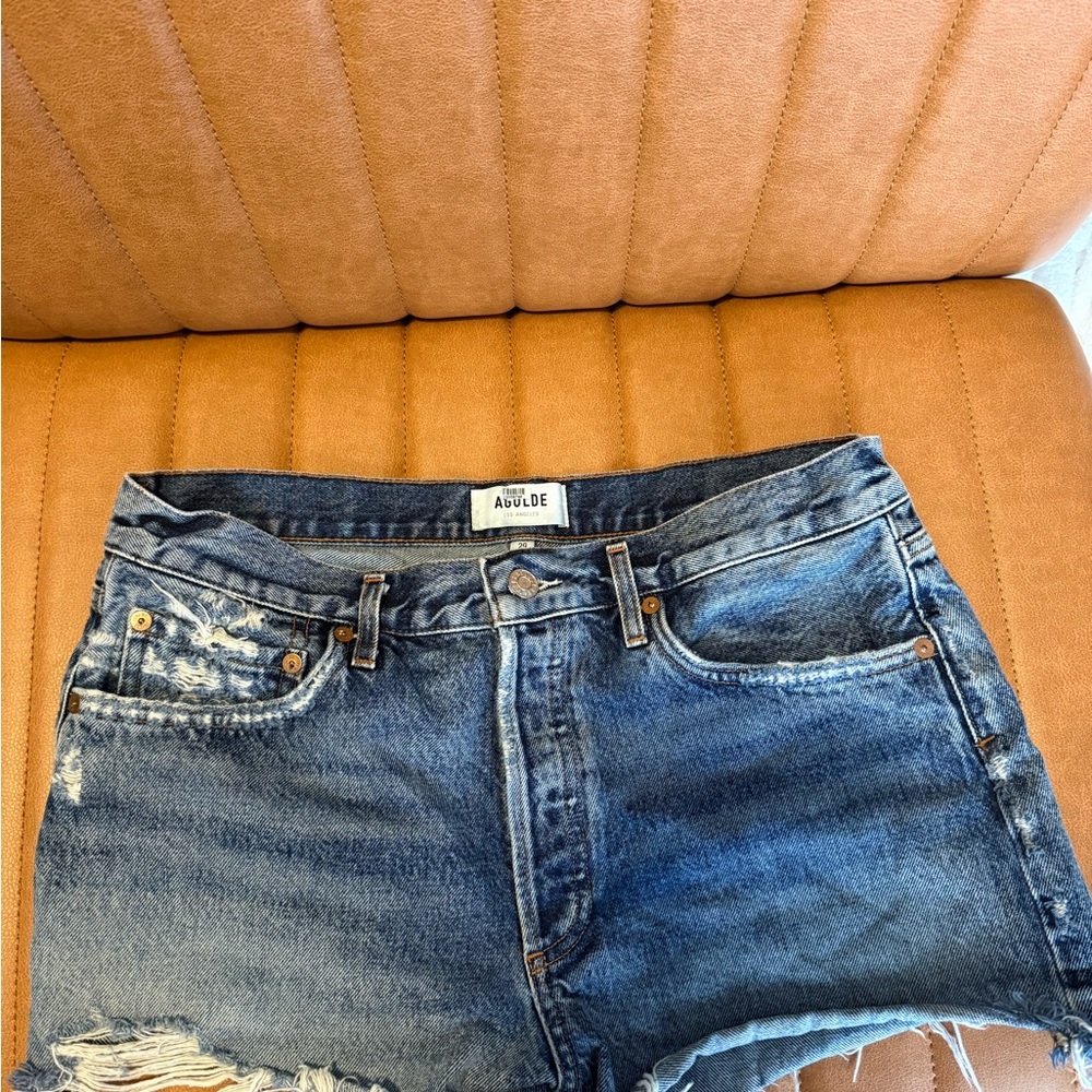 Agolde Blue Distressed Denim Shorts